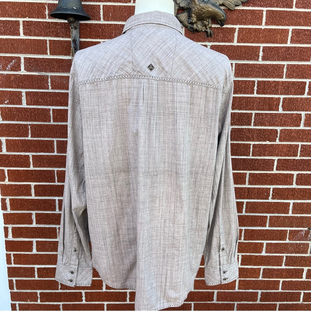 Prana Tan Button Down Two Pocket Adjustable Long Sleeve Chambray Men's XL - Picture 9 of 14